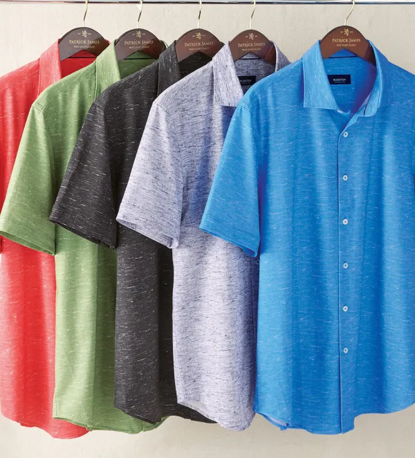 Bugatchi Striated Solid Knit Shirt- Short Sleeve Sport Shirts