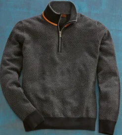 Patrick James Herringbone Jacquard Sweater- Pullovers & Layers