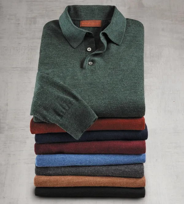 Patrick James Merino Wool Polo Sweater- Pullovers & Layers