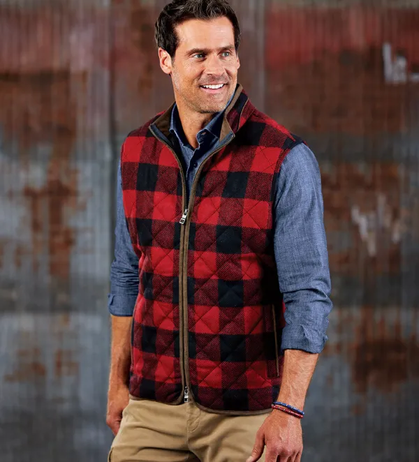 Peter Millar Buffalo Check Quilt Jacket- Vests