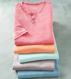 True Grit Bowery Burnout Henley- Polos & Knits