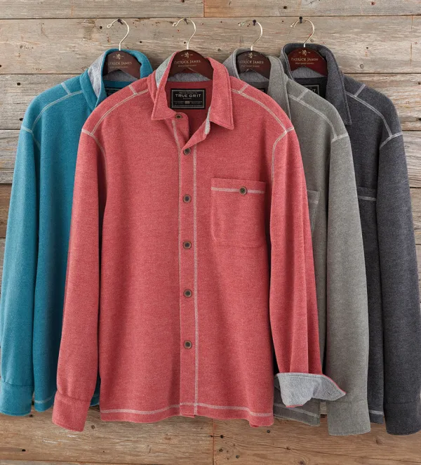 True Grit Melange Fleece Big Shirt- Long Sleeve Sport Shirts
