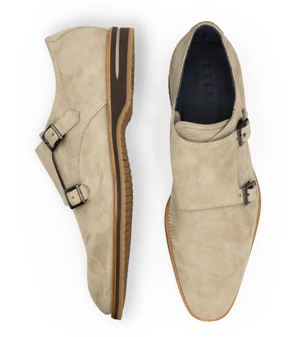 Zelli Leggera Sueded Goatskin Double Monk Strap Shoe- Dress Shoes