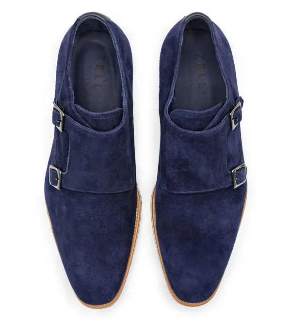 Zelli Leggera Sueded Goatskin Double Monk Strap Shoe- Casual Shoes
